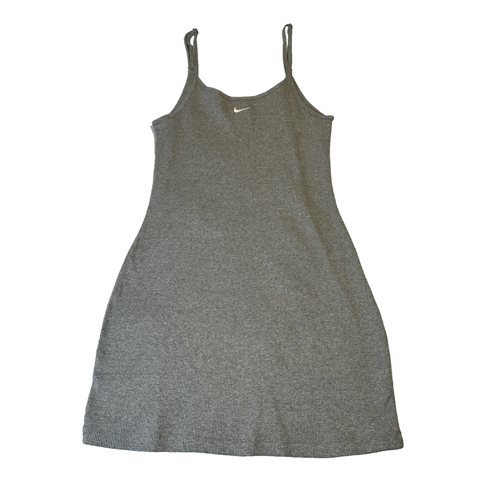 Nike Gray Ribbed Slip Dress Medium Sporty Athletic Swoosh Spaghetti Strap Lounge